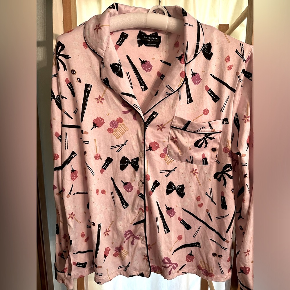 Kate Spade Lipstick Pajama Top Button Down Long  Sleeve Size Small